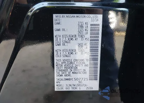 2015 Infiniti Qx60 from USA, damaged, VIN 5N1AL0MM8FC507725